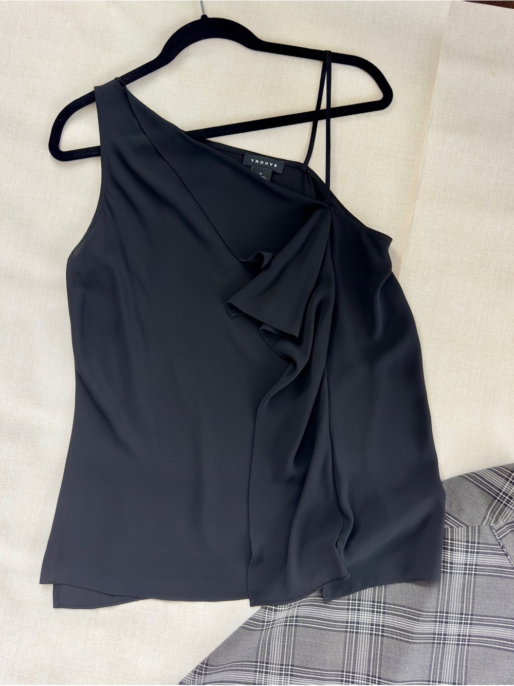 Black Asymmetric Ruffle Cami Top